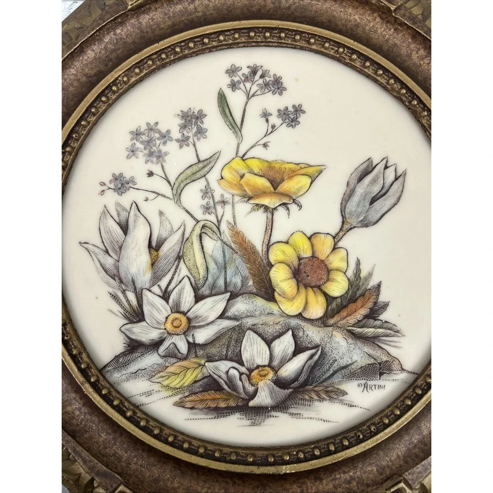 Vintage Artini Arts 4-D Floral Twin-Etched Engraved Wall Hanging Decor Framed